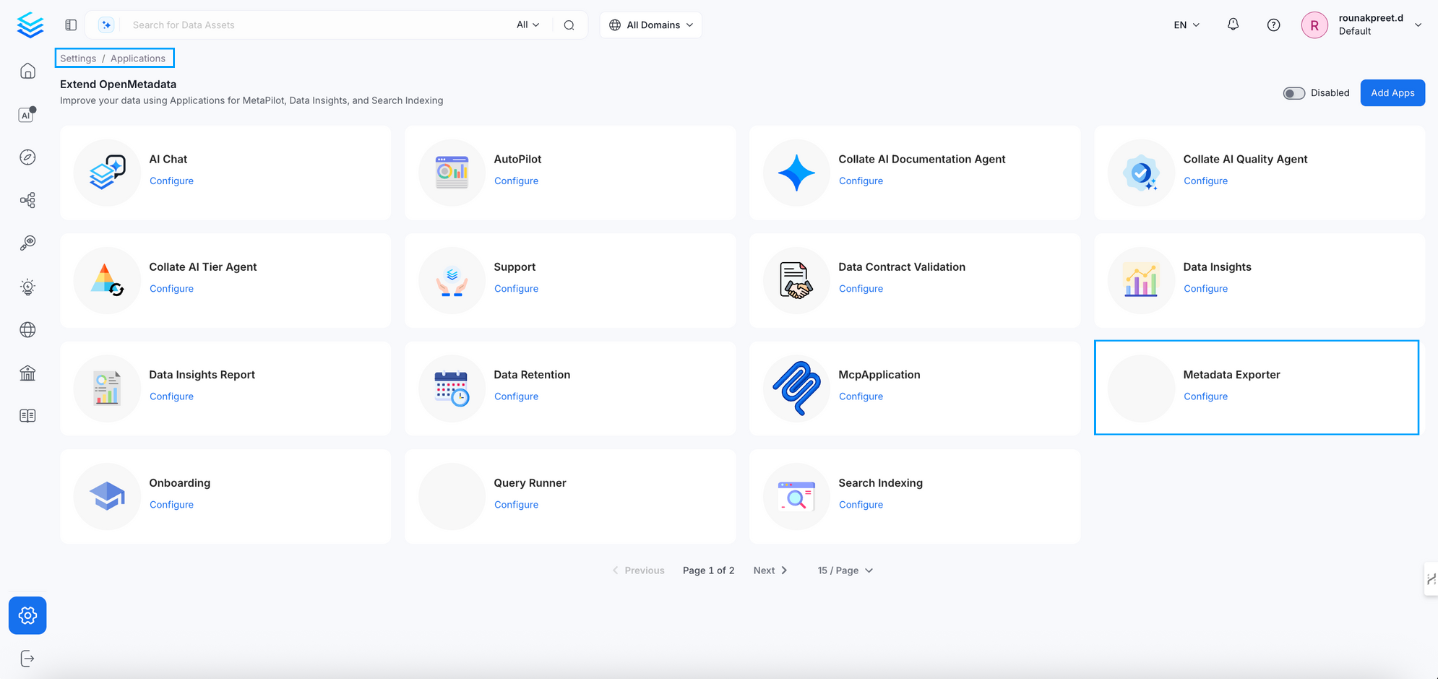 Metadata Exporter Navigation