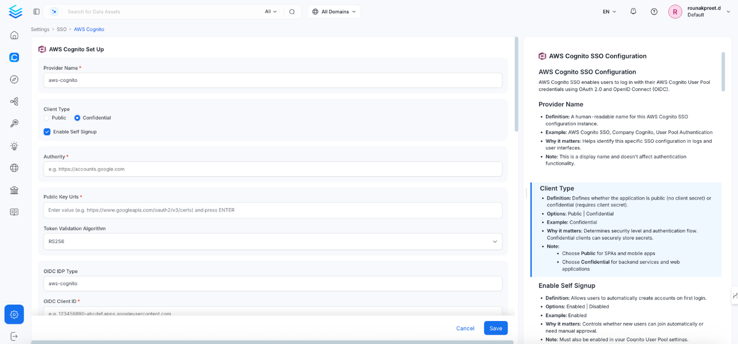 AWS Cognito SSO Configuration - Confidential Client