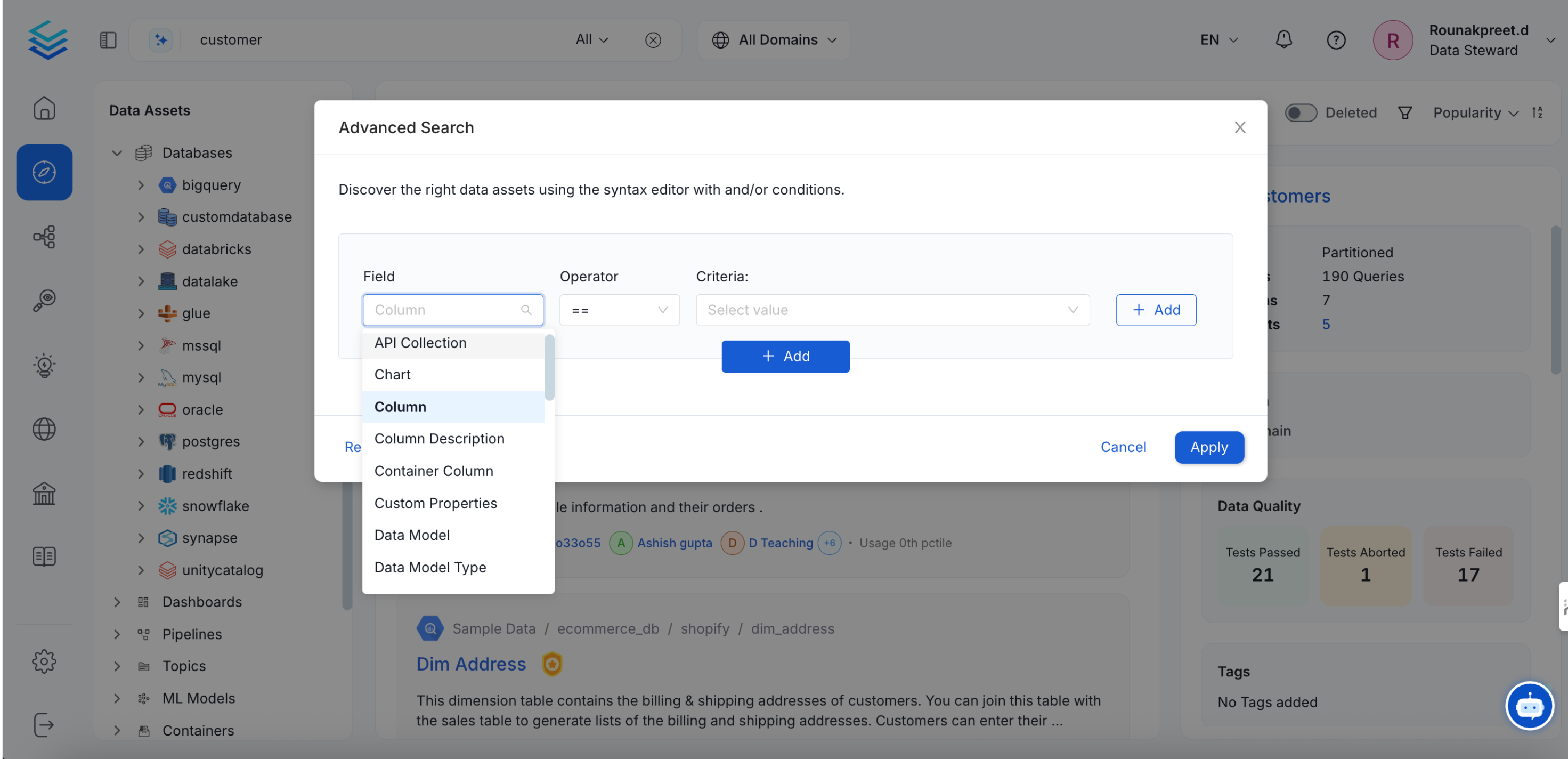 Add Complex Queries using Advanced Search