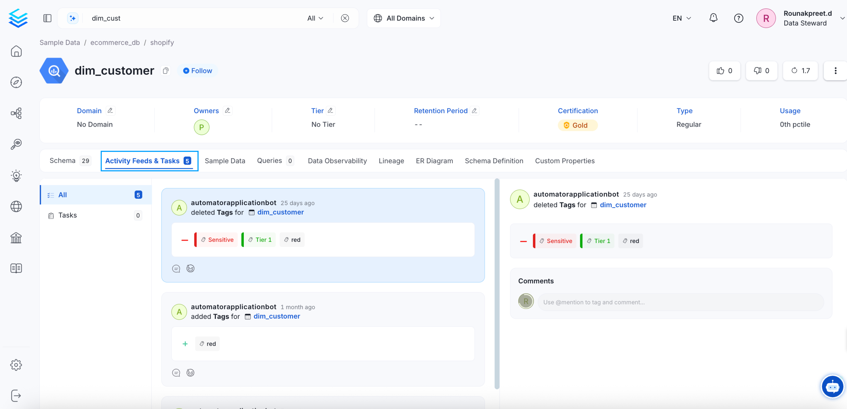Activity Feeds & Tasks Tab