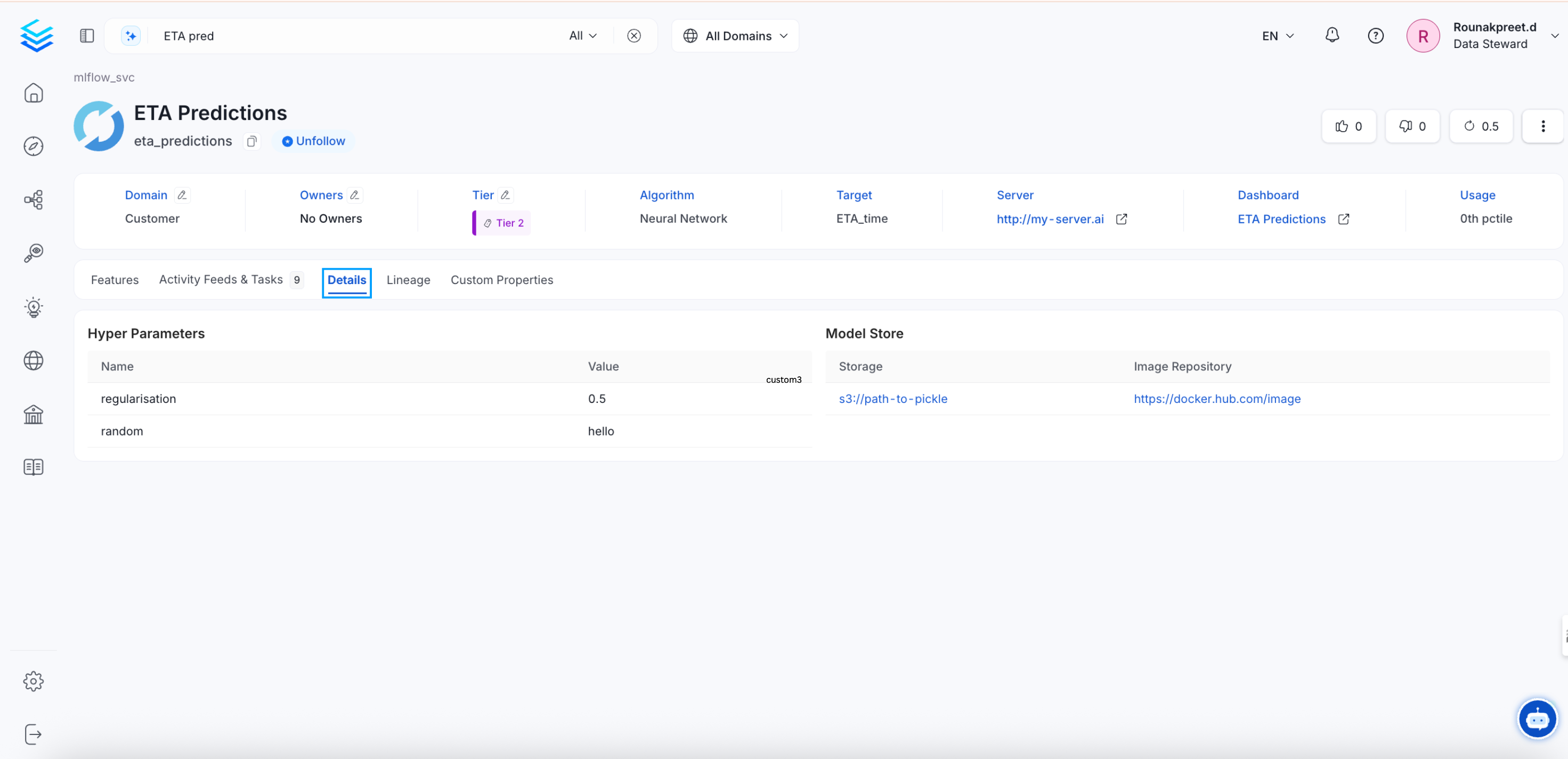 ML Models: Details Tab