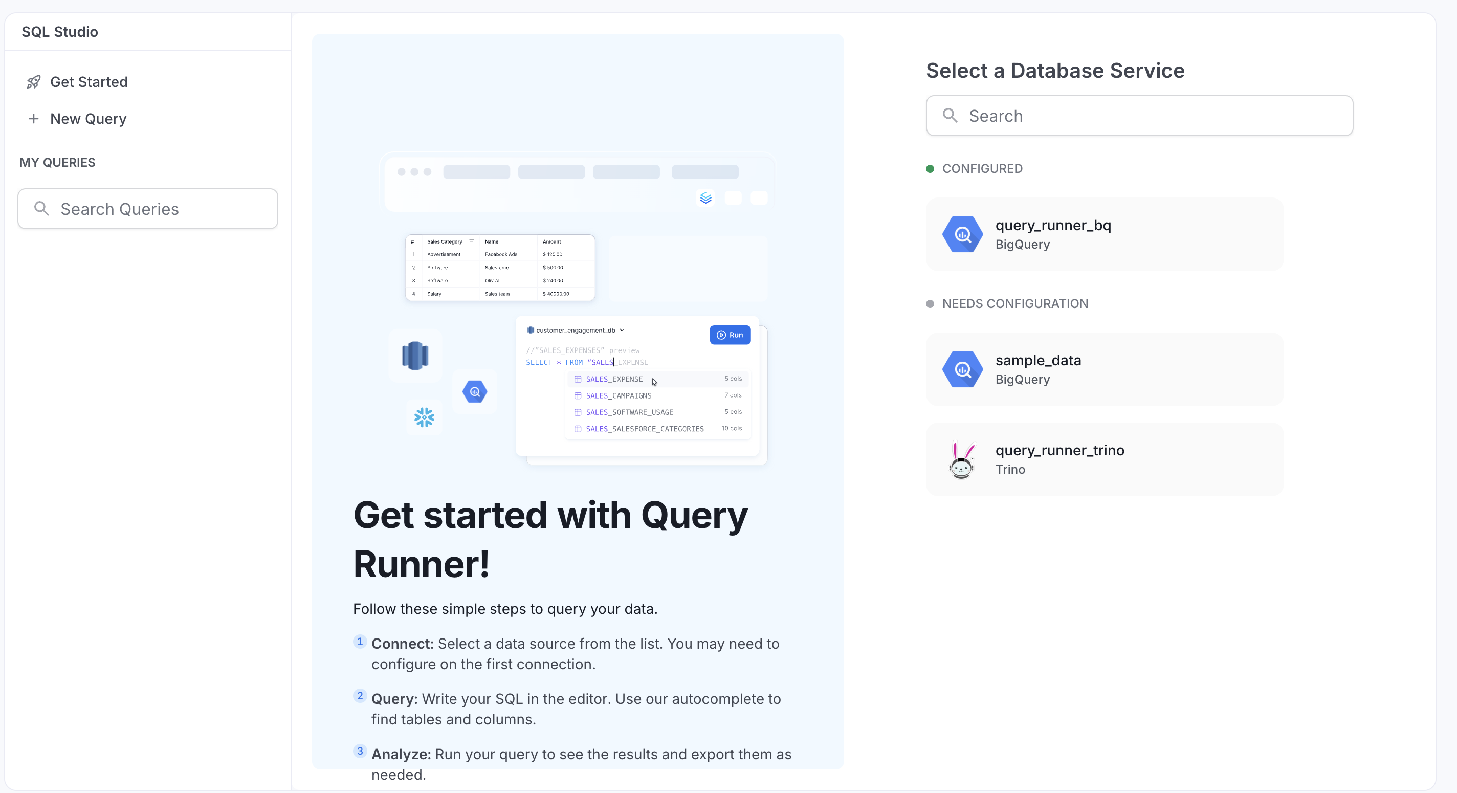 SQL Studio Landing Page