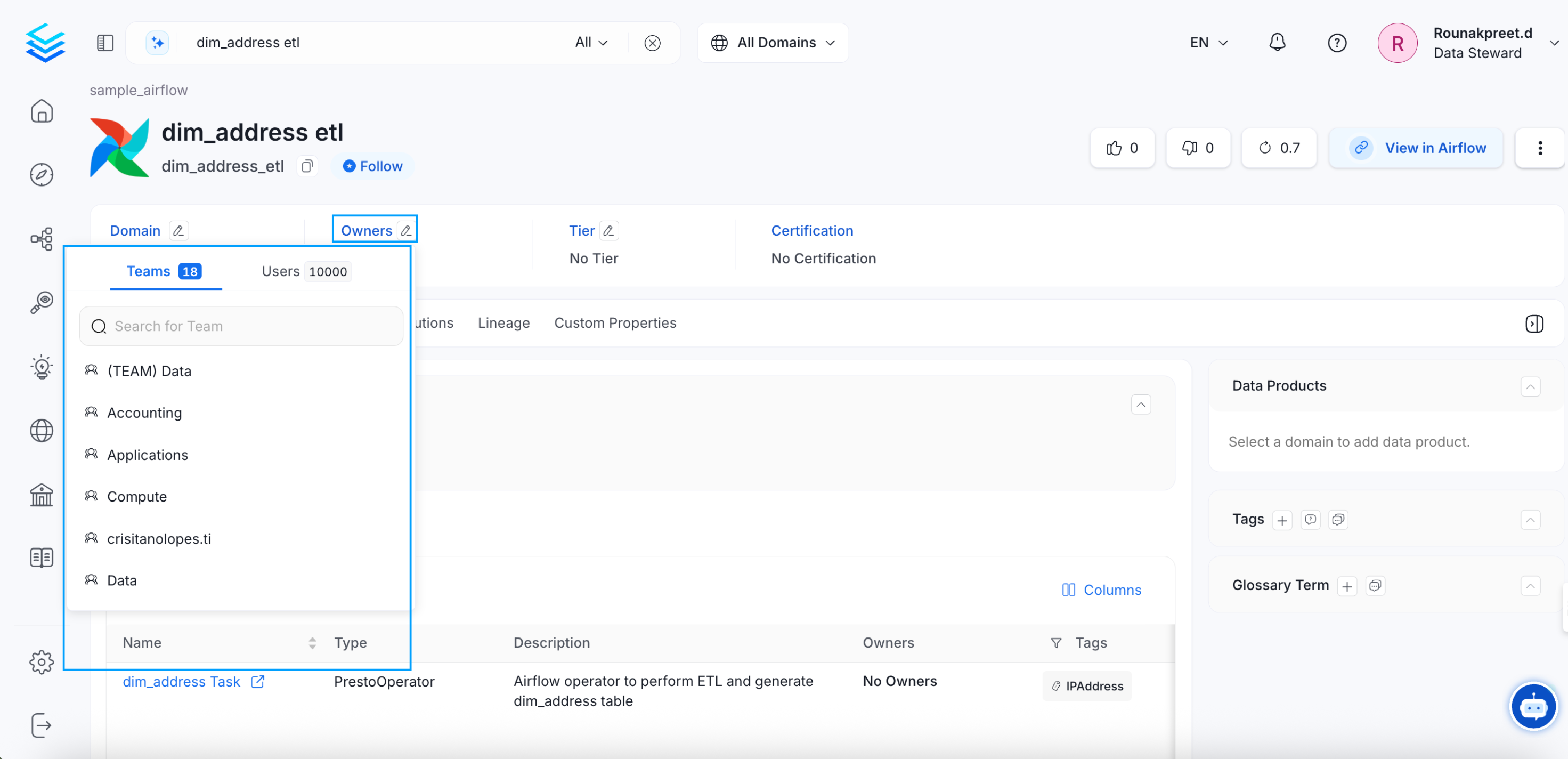 Assign an Owner to a Data Asset