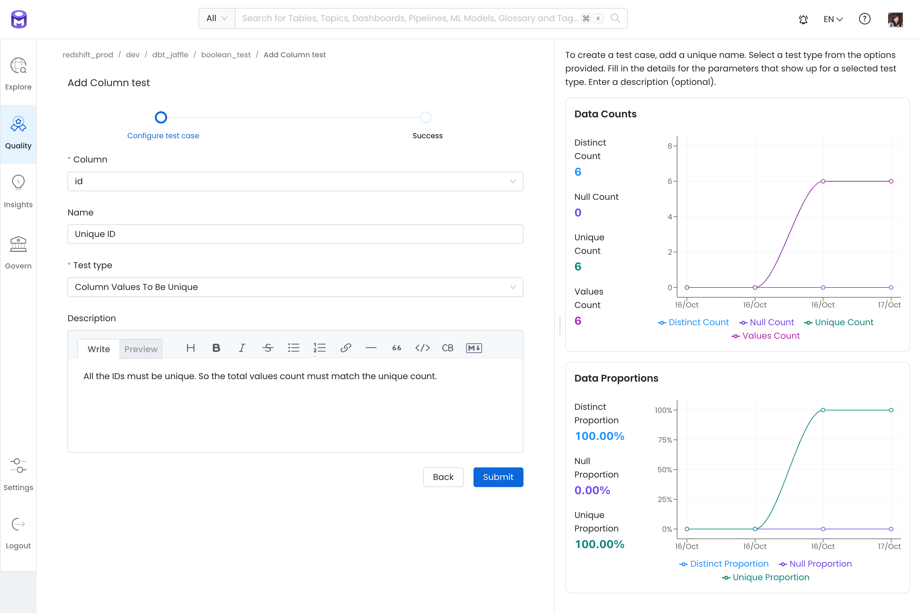 Configure a Column Level Test