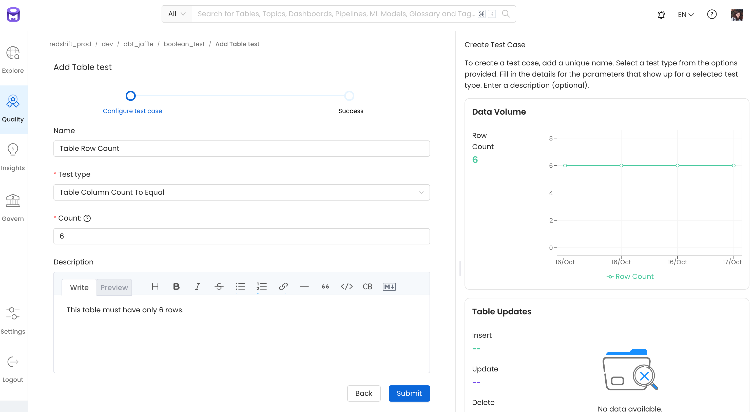 Configure a Table Level Test