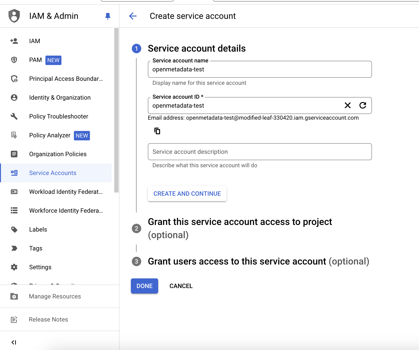 Create Service Accounts