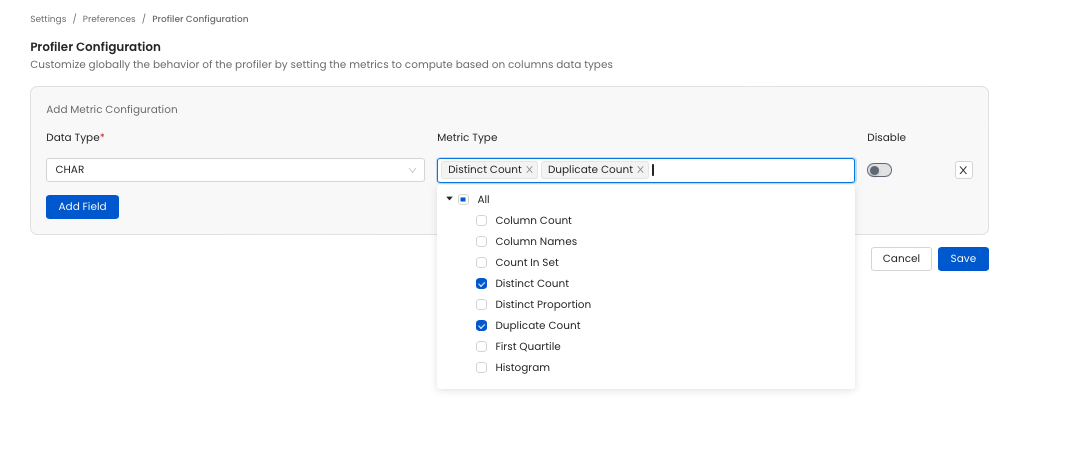 table profile global settings