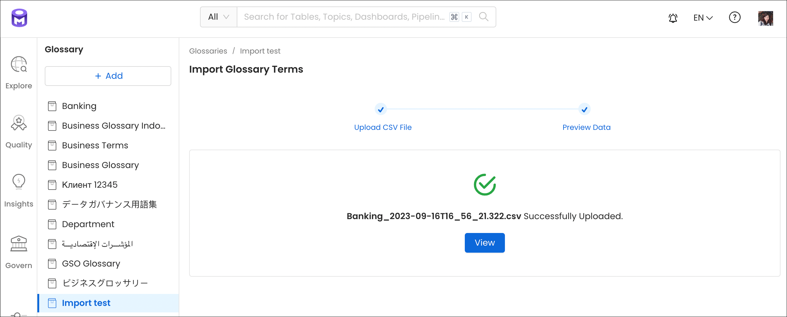 Glossary Imported Successfully