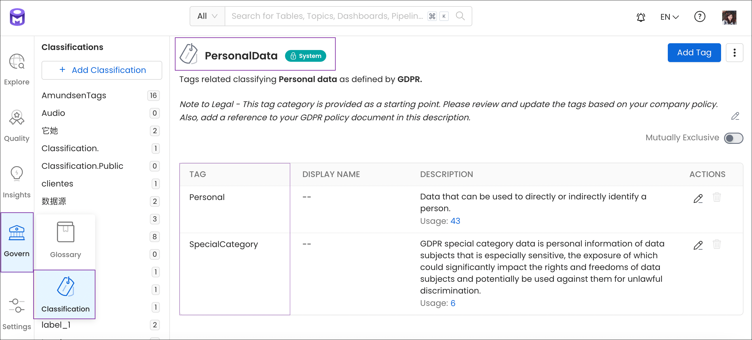 Classification: Groups together Tags