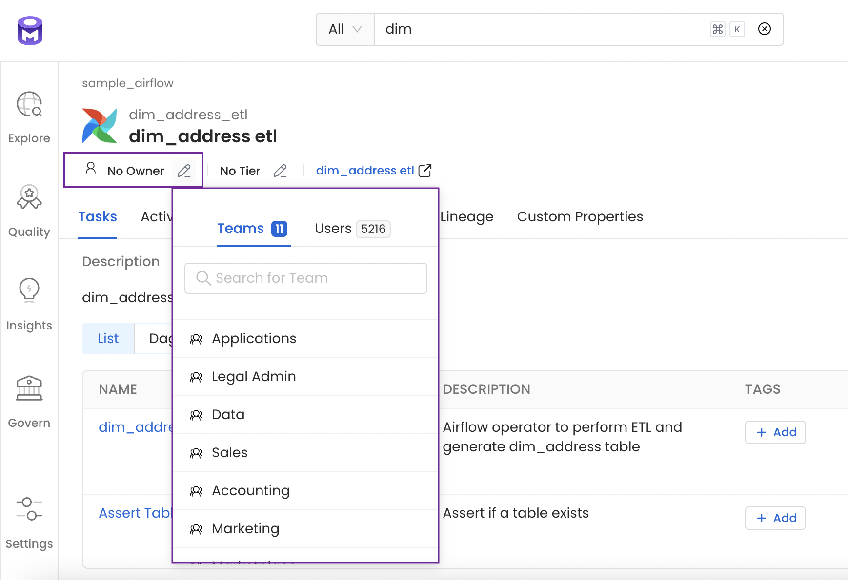 Assign an Owner to a Data Asset