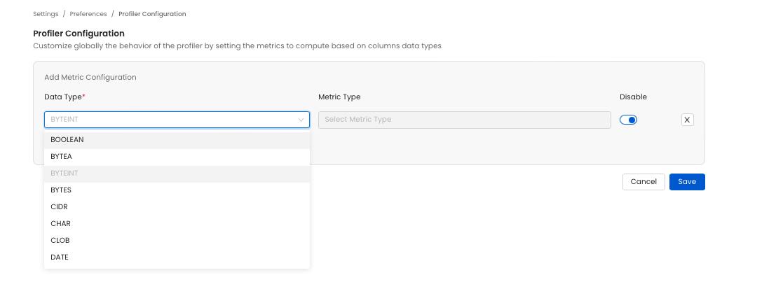 table profile global settings