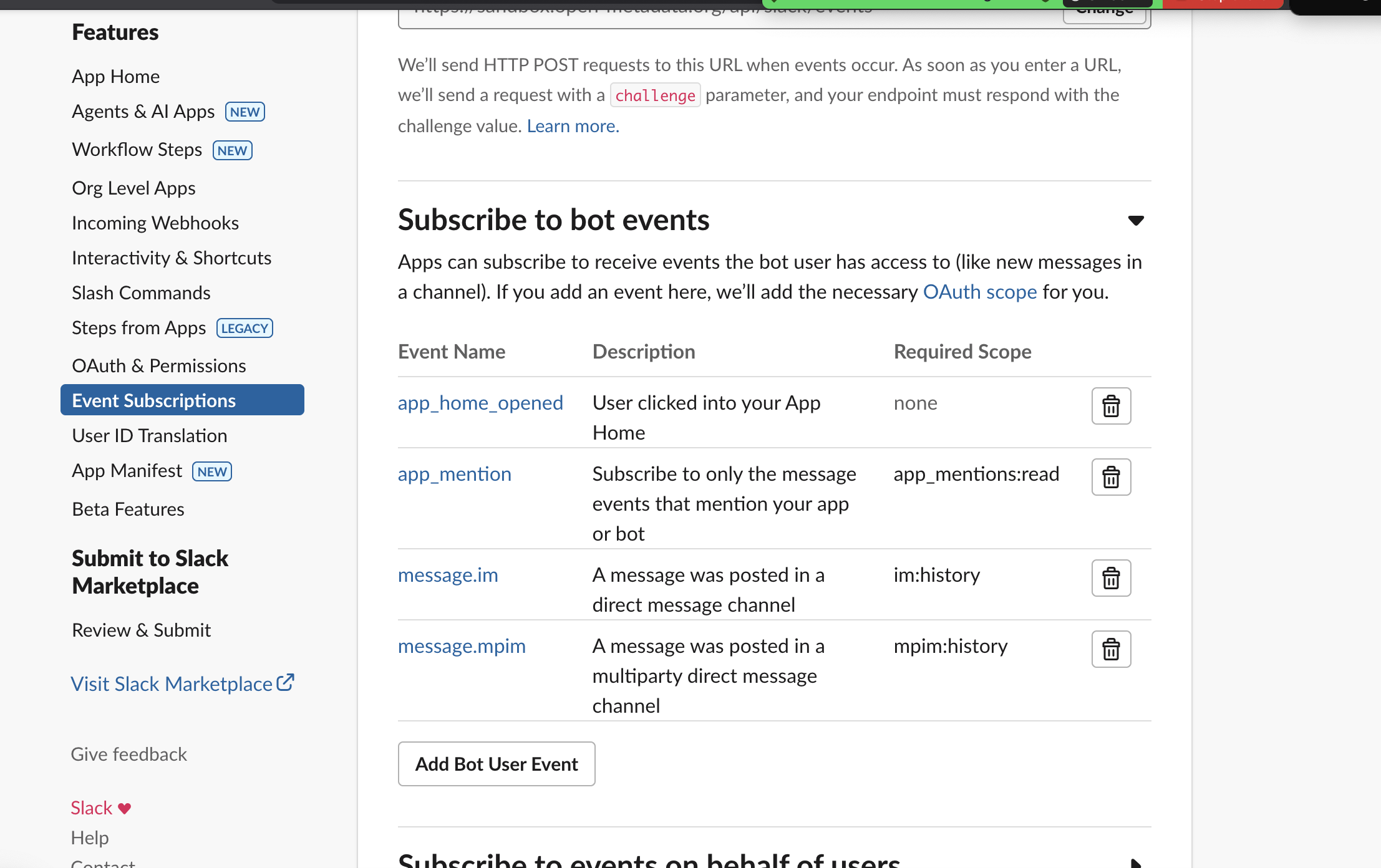 Subscribe to bot events