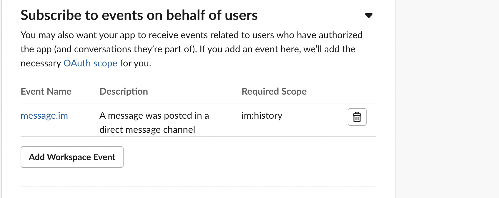 Subscribe to events on behalf of users